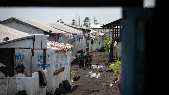 Tältläger för flyktingar i Kongo. 
